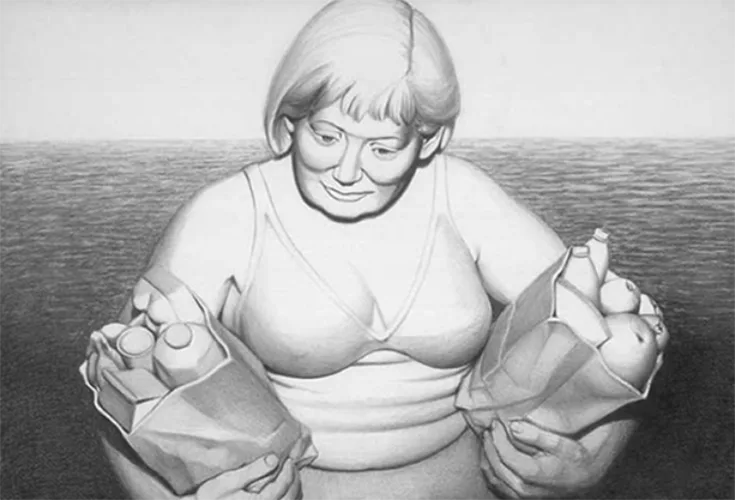 Miami Bag Lady — graphite pencil drawing by Claudia Olds Goldie