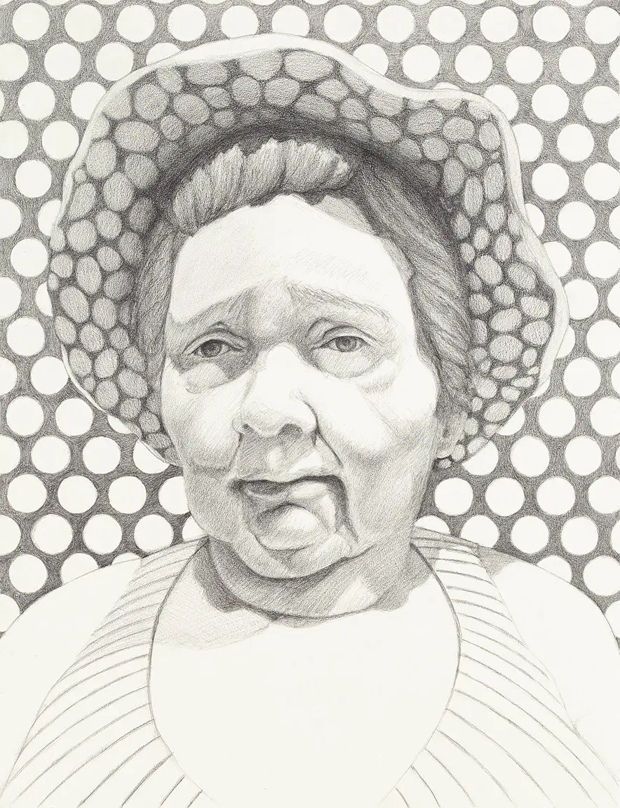 Polka Dot Hat — graphite pencil drawing by Claudia Olds Goldie