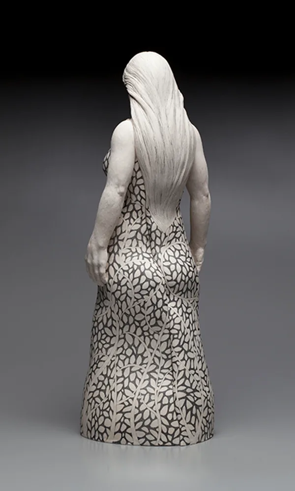 Bustle and Calm (back) — figurative ceramic sculpture by Claudia Olds Goldie