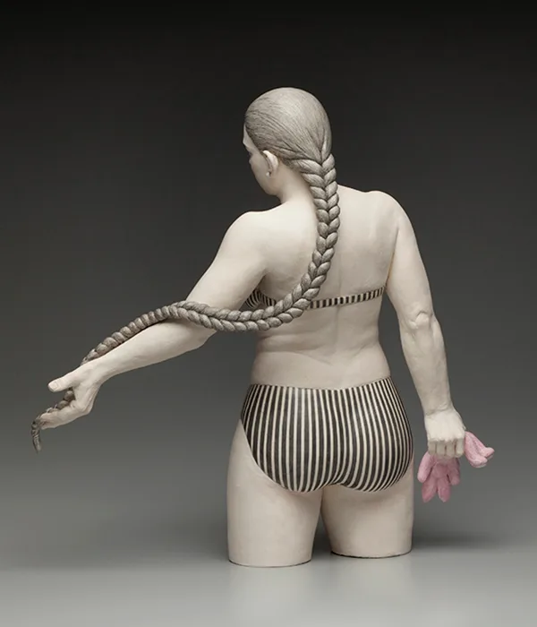 Letting Go (back) — figurative ceramic sculpture by Claudia Olds Goldie