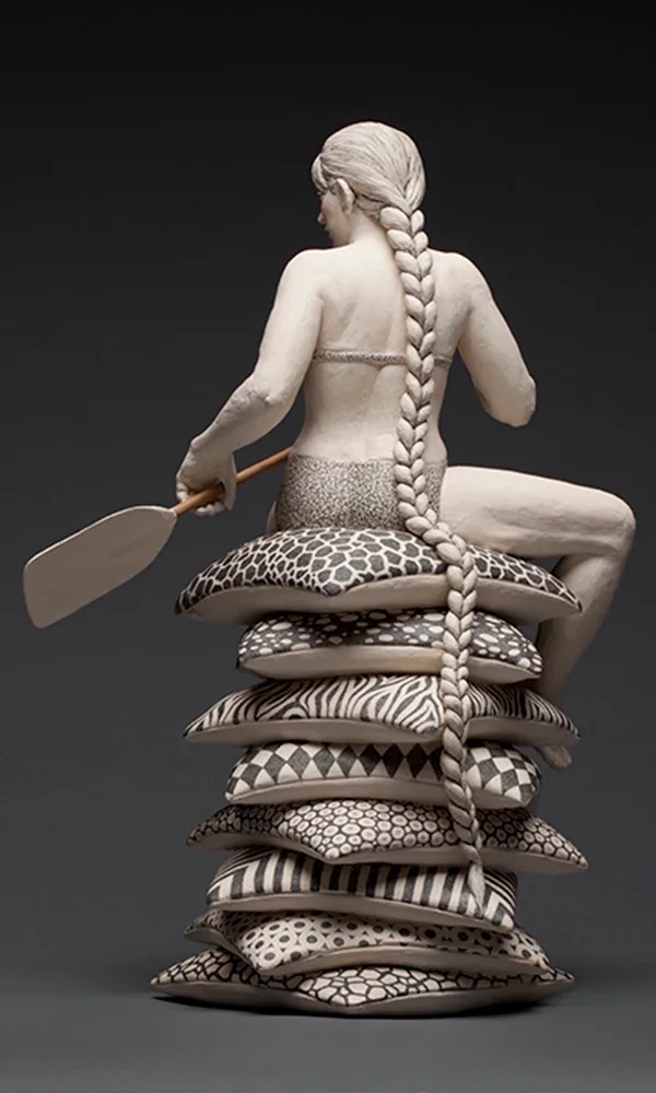 Navigating a Dream (back) — figurative ceramic sculpture by Claudia Olds Goldie