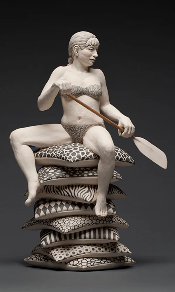 Navigating a Dream (front) — figurative ceramic sculpture by Claudia Olds Goldie