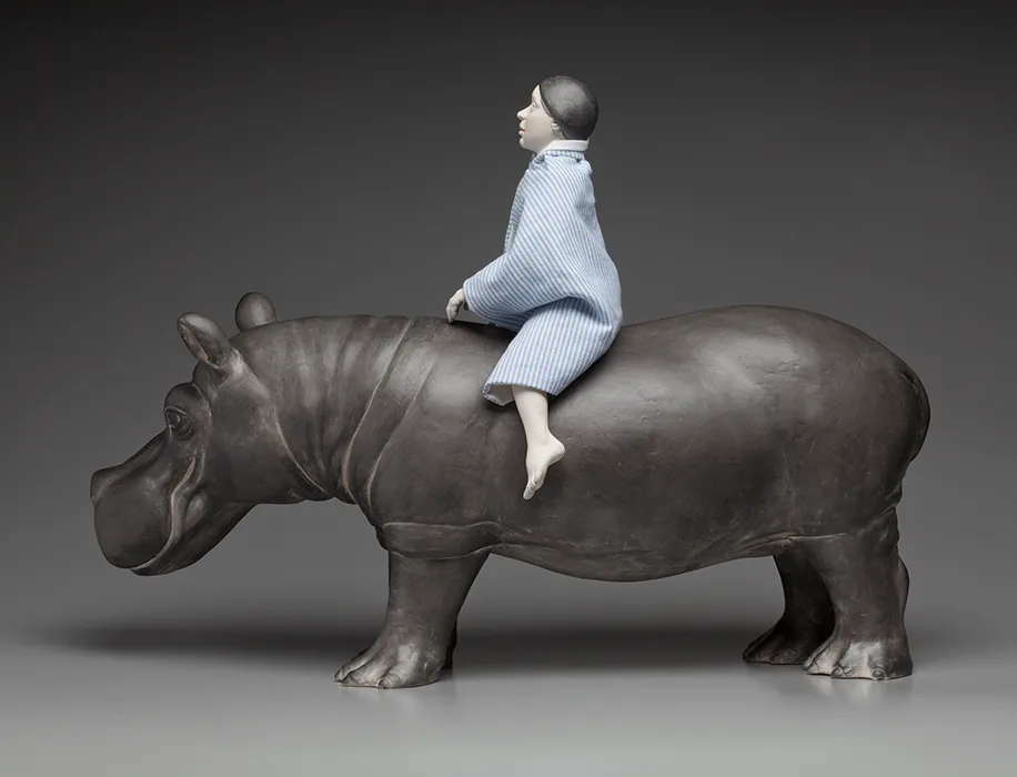 Nomad (left facing) — figurative ceramic sculpture by Claudia Olds Goldie