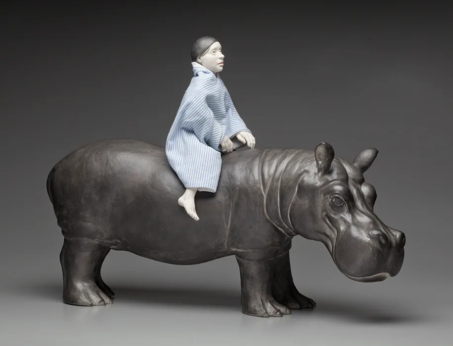 Nomad (right facing) — figurative ceramic sculpture by Claudia Olds Goldie