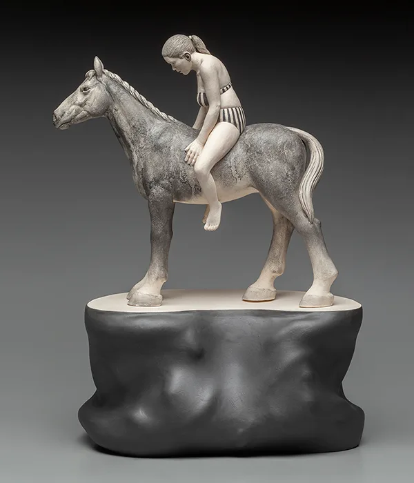 On Her High Horse — figurative ceramic sculpture by Claudia Olds Goldie
