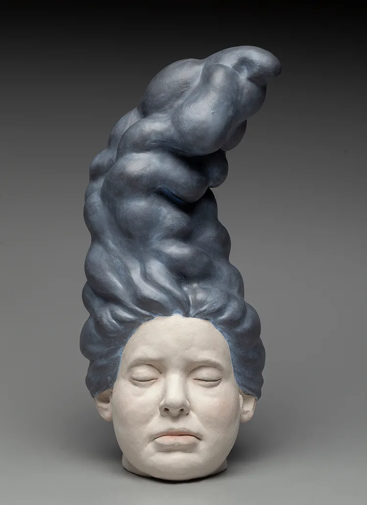 Fly Away Home — ceramic sculpted head by Claudia Olds Goldie