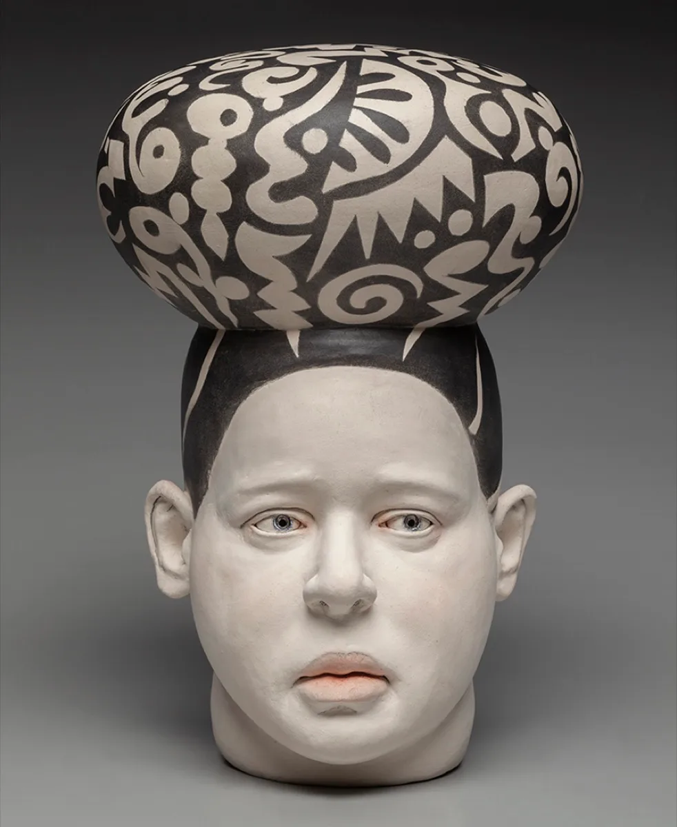 She’s Got a Lot on Her Mind — ceramic sculpted head by Claudia Olds Goldie