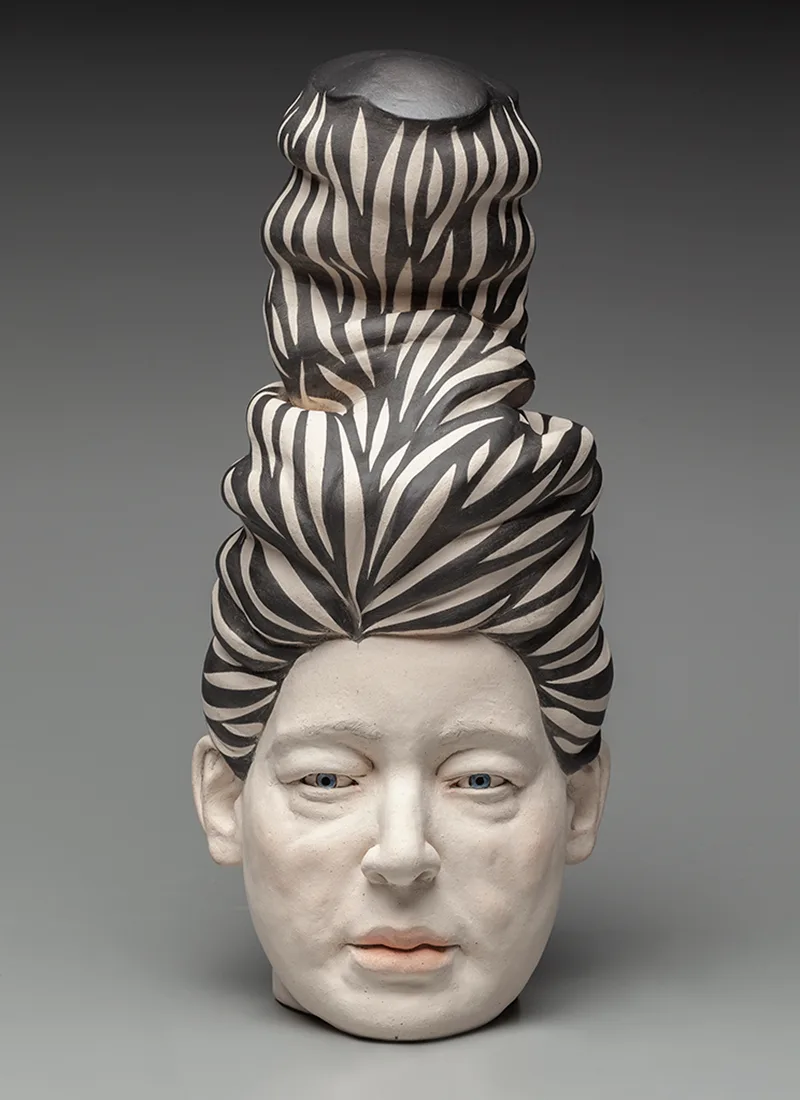 Updraft — ceramic sculpted head by Claudia Olds Goldie